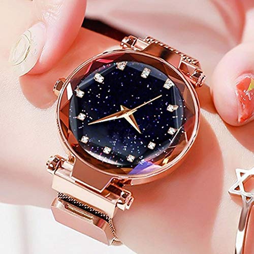 Image of Acnos Premium Black Round Diamond Dial with Generation Rosegold Magnet Belt Analogue Watch for Women Pack of - 1 (DM-ROSEGOLD09)