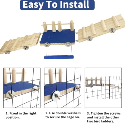 Image of FlidRunest Bird Toy, Parrot Perch Platform with Swing and Ladder, Bird Perch Paw Grinding Rough-surfaced, Wooden Climbing Exercise Stands for Parakeet, Parrot, Lovebird, Cockatiel, Hamster