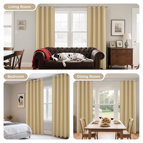 Image of Joydeco Blackout Curtains 72 inches Long 2 Panels Set, Thermal Insulated Long Curtains & Drapes 2 Burg, Room Darkening Grommet Drapes for Bedroom Living Room Windows (W42 x L72 Inch, Beige)