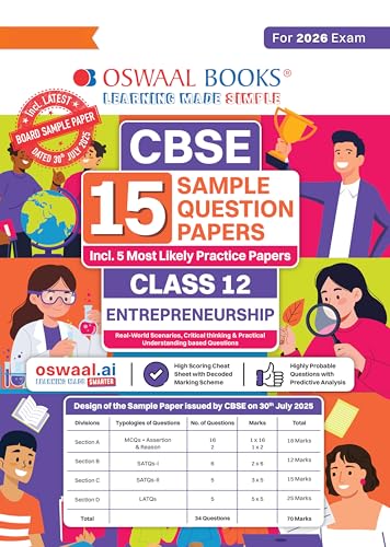 Image of Oswaal CBSE 15 Sample Question Papers Class 12 Entrepreneurship for 2026 Board Exam (As per CBSE Sample Question Paper issued on 30 July 2025), recommended by 2025 CBSE Toppers