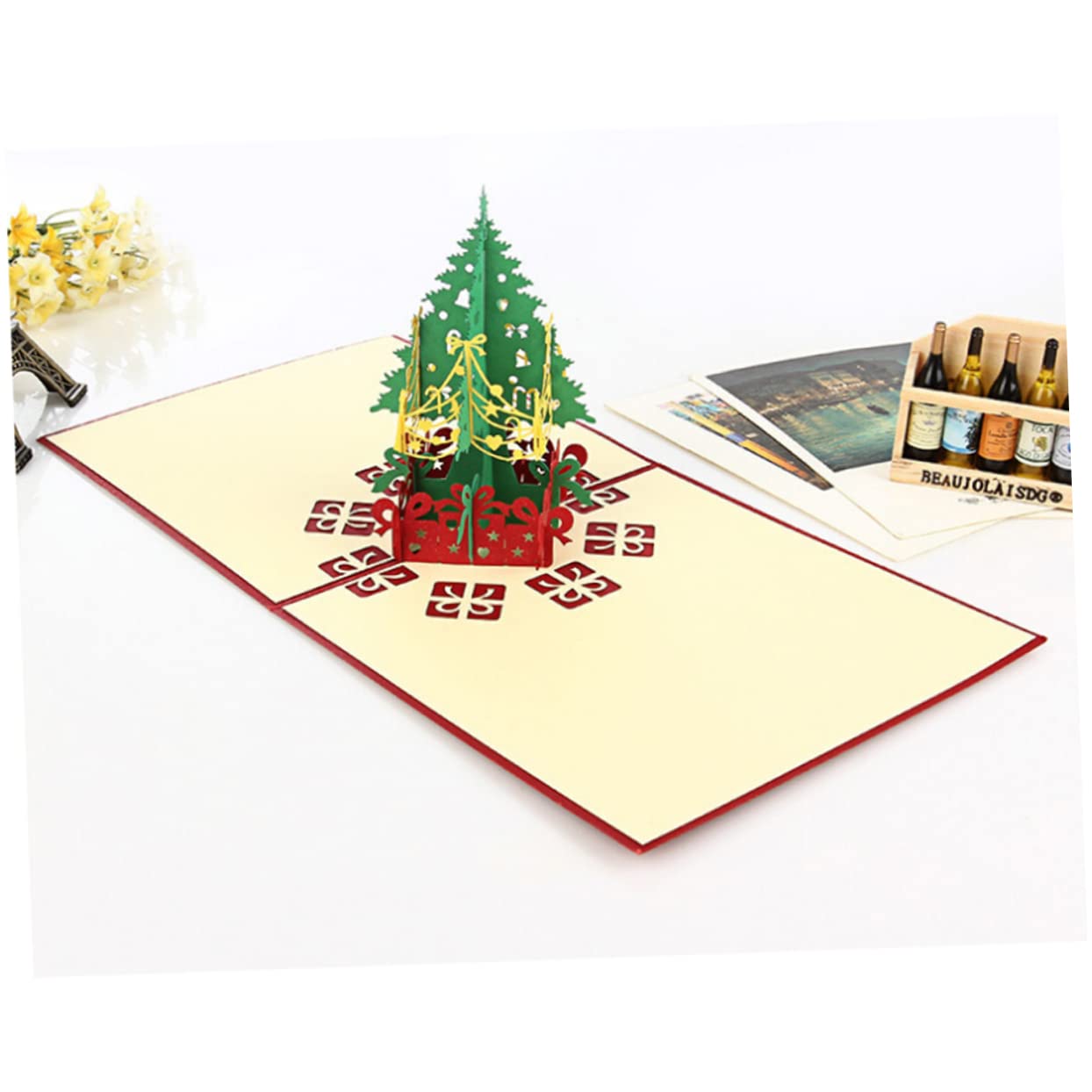 Lurrose 10 Stück 3D Grußkarten Weihnachtskarten Weihnachtsgrußkarten Weihnachtskarte Nachricht 3D Weihnachtskarten Pop Up Karten Weihnachtsbaumkarte Postkartenkarten Pop Up Grußkarten