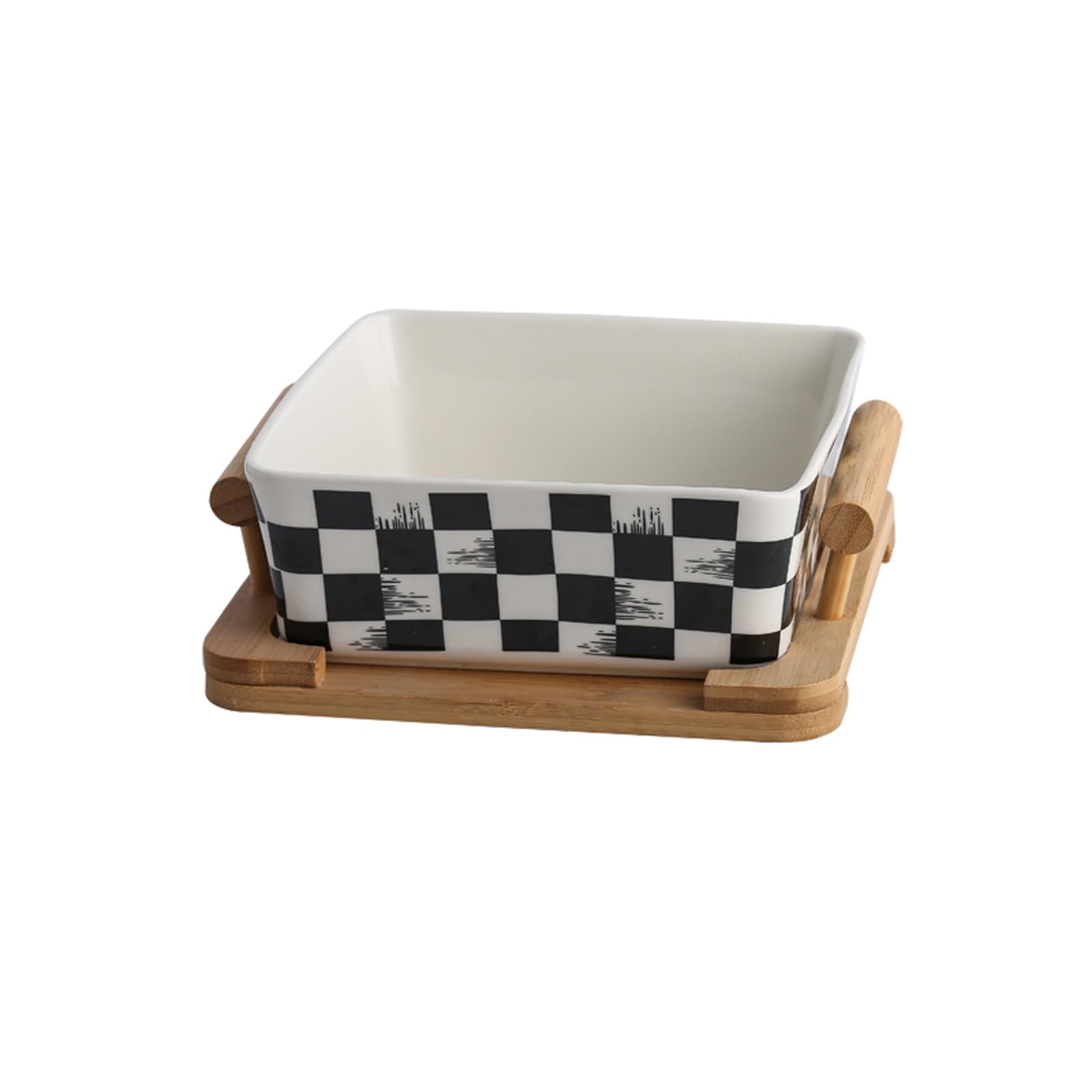Miska na sałatkę – wszechstronna ceramiczna miska na drobiazgi i owoce, salaterki imprezowe z drewnianą podstawą - elegancka i praktyczna niezbędna kuchnia (A)