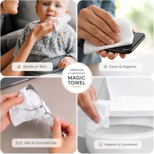 Image of Adbeni Disposable Face Towel Compressed Tablets 40 Pcs, Premium Wipes Hygienic & Chemical Free Pack, Soft Cotton Absorbent Travel Tissue for Makeup Removal, Hand Cleaning, Camping, Beach, Salon