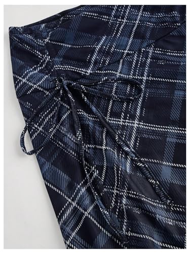 MakeMeChic Women's Plaid Skirts Asymmetrical Mesh Skirt Ruched Ruffle Midi Skirts3