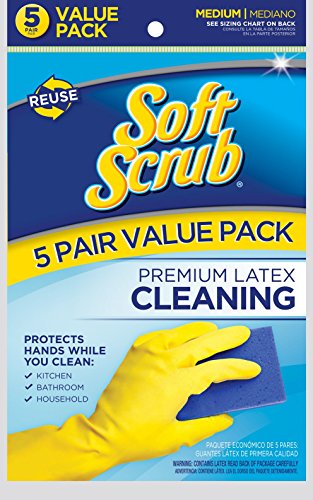 Soft Scrub 12353-24 5 Pair Premium Latex Cleaning Gloves, Large, Yellow