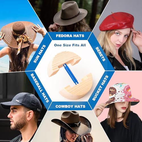 Image of Hat Stretcher for Fitted Hats, Cowboy Hat Stretcher Fitted Hat 7 to 8 1 /2, Adjustable Wooden Hat Jack Stretcher Fits All Caps