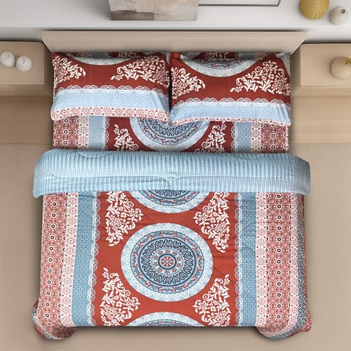 Image of Signature Reversible Super Soft Double Bed Comforter /Quilt Set 350GSM 88x90 inches, and Fitted Elastic Bed Sheet with Pillow Covers (The Positive Circle, Comforter Set)