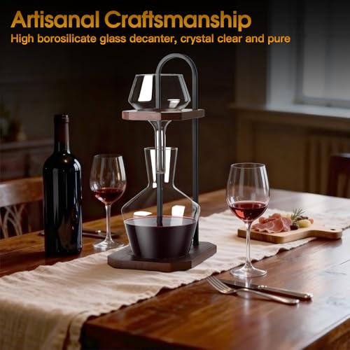 Image of Wine Decanter, High-Efficiency Wine Decanter, Borosilicate Glass Decanter and Funnel, with Solid Wood Base & Stainless Steel Stand, for Home, Bar, Restaurant, Ideal Gift for Wine Lovers