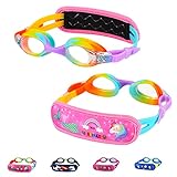 Swim Goggles For Kids 6-14, Kids Goggles for Swimming, Rainbow Swim Goggles with Strap Cover for Girls （ Mermaid & Unicorn ）