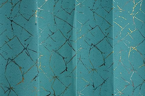 Image of Premium 80-85% Blackout Curtains with Gold Printed Foil Door Curtains 7 Feet Long Set of 2 Pcs Room Darkening Curtains /Parde for Home Decor, Aqua Color Curtain 4x7 feet Parde