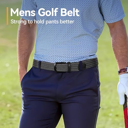 Image of SUOSDEY Men Stretch Braided Belt, Elastic Belt for Jeans Pants Casual Golf Belt 1 3 /8 inch
