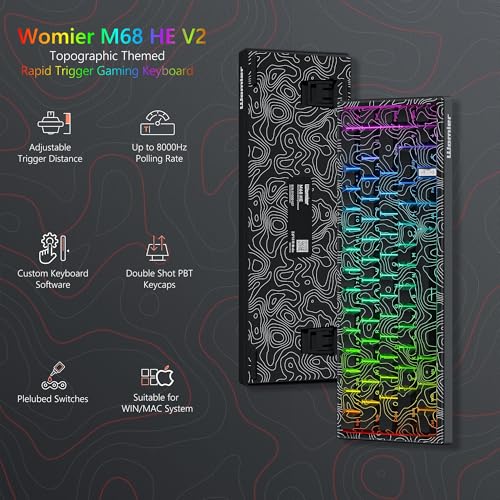 Image of Womier M68 HE V2 60% Percent Keyboard Rapid Trigger, Hall Effect Topographic Gaming Keyboard, Wired RGB Custom Mechanical Keyboard with Magnetic Switch, PBT Keycaps for Mac /Win (Black)