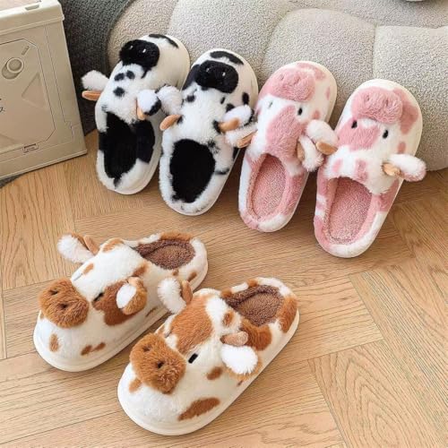 Cartoon Cow Cotton Slippers,Cute Cozy Fuzzy Animal Slippers For Women Men,Winter Warm Plush Comfy Indoor Outdoor Slippers2