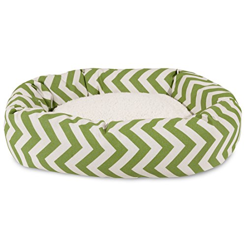Image of Majestic Pet 24 Inch Chevron Sherpa Calming Dog Bed Washable - Cozy Soft Round Dog Bed with Spine for Head Support - Fluffy Donut Dog Bed 24x19x7 (inch) - Round Pet Bed Small - SAGE
