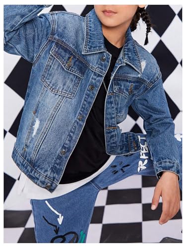 Boy's Denim Jacket Ripped Long Sleeve Button Down Jeans Jacket with Pocket3