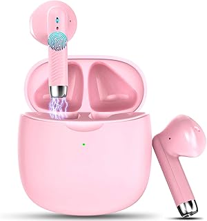 Wireless Earbuds, Bluetooth 5.4 Earbuds Stereo Bass, Bluetooth Headphones in Ear Noise Cancelling Mic, Earphones IP7 Waterproof Sports, 32H Playtime USB C Charging Case Pink Ear Buds for Android iOS