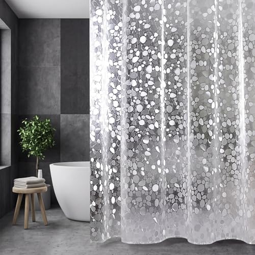 Ulawellor Cortina de Ducha Antimoho 180x200 cm EVA Lavable Impermeable Transparente con Patrón de Guijarros 3D Secado Rápido Fácil de Limpiar Resistente y Duradera con 12 Ganchos para Ducha o Bañera