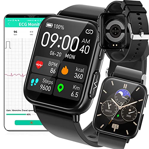 Blood Glucose Sugar Smart Watch, Fitness Trackers for Women Men, ECG Heart Rate Blood Oxygen Pressure and Activity Tracker Sleep Monitor, 9 Sports Modes Ip68 Waterproof Smartwatch,Black