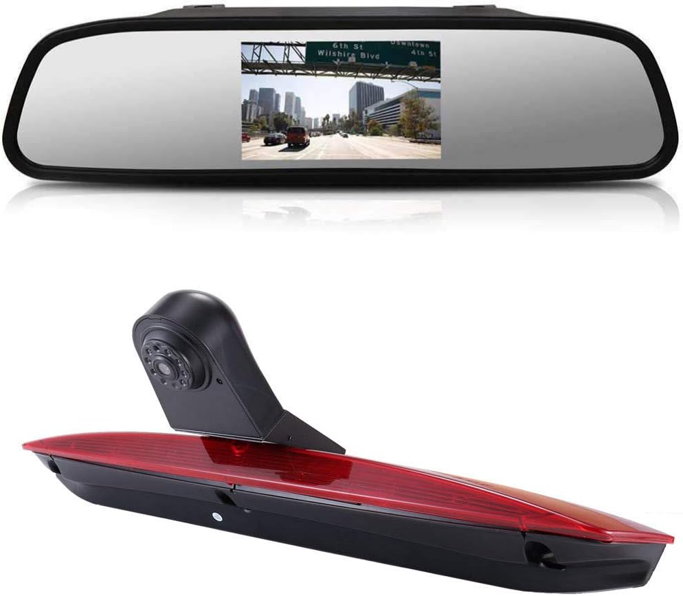 Car Third Roof Top Brake Lamp Camera Brake Light Rear View Support Camera (12 mm Camera + 4.3 Inch Rear View Mirror)