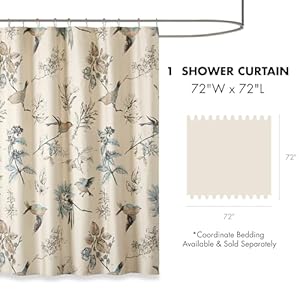 Madison Park Shower Curtain Bird Leaf Print Farmhouse Shower Curtain for Bathroom Modern Country Bathroom Decor Machine Washable Cotton Shower Curtain Quincy 72×72 Khaki