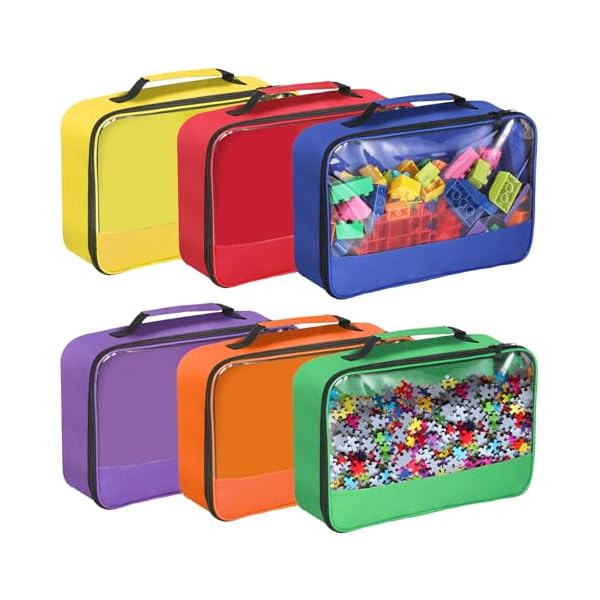 6 packs toy storage bags with zipper reusable toy organizing bags with portable handle travel case for building blocks bricks puzzles toys books board game storage  urban country home decor