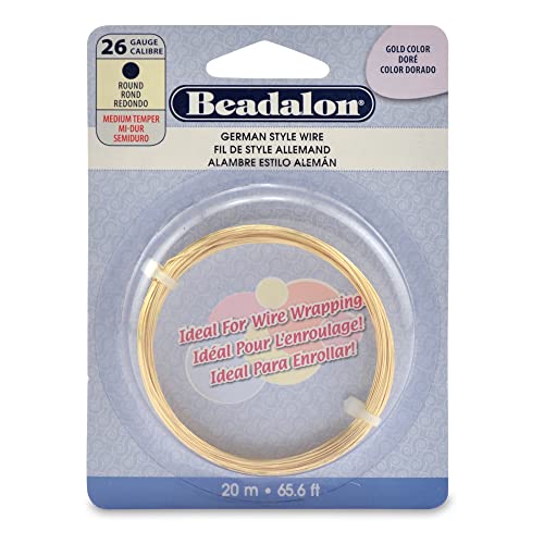 Beadalon German Style Wire For Jewelry Making, Round, Gold Color, 26 Gauge, 65.6 Ft #TOP10