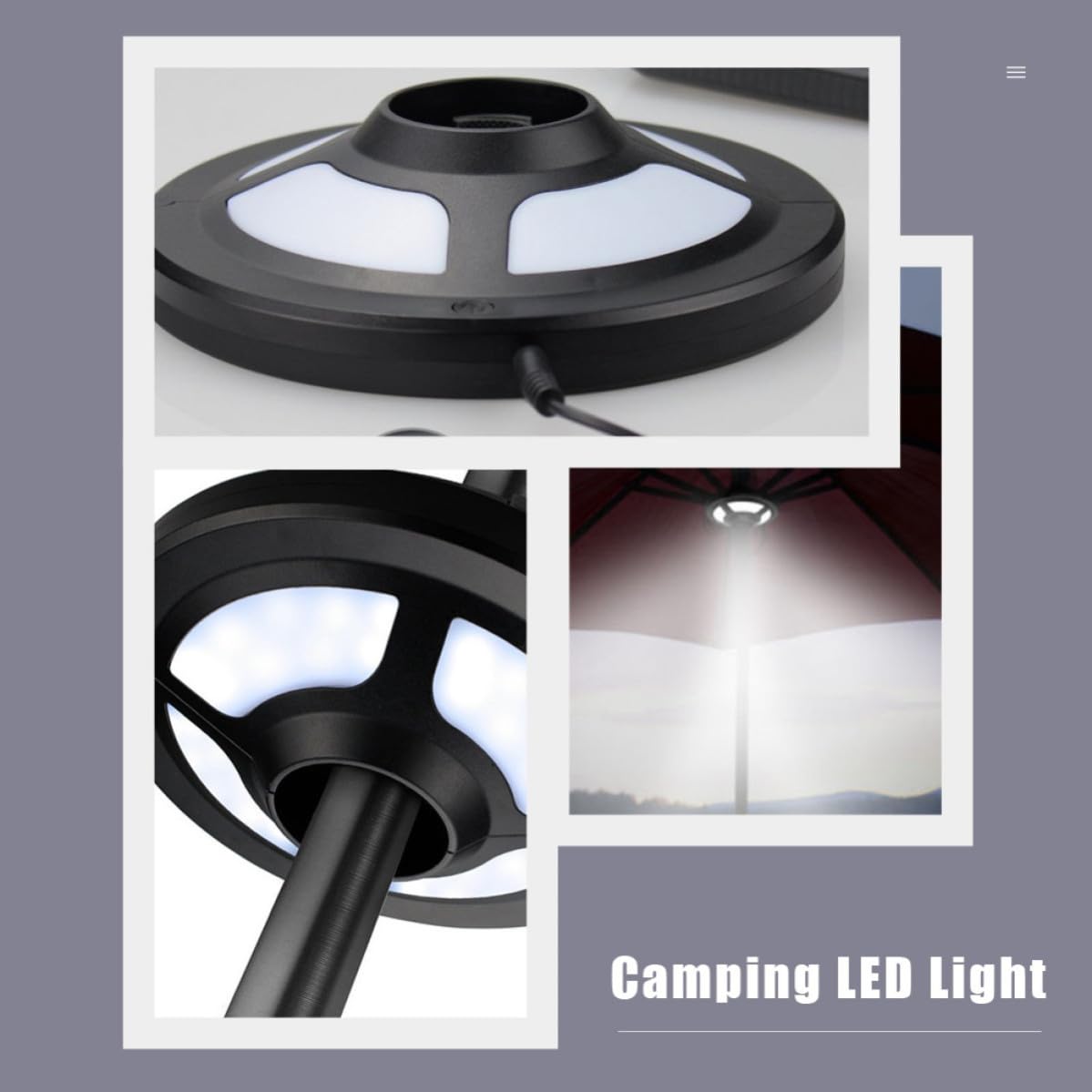 Lámpara LED Multifuncional para Camping Forma de Paraguas, Luz Nocturna de Abs, Uso Exterior y Emergencia para Hogar y Actividades al Aire Libre