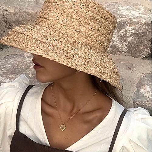 Cappello da spiaggia fatto a mano cappello di paglia per le donne retrò piatto grande tesa cappello di paglia da donna all'aperto sole spiaggia cappelli estivi