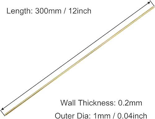 Miniatura 2 de Brass Round Tube, 1mm OD 0.2mm Wall Thickness 300mm Length Metal Seamless Straight Pipe Tubing for DIY Crafts Model 3pcs