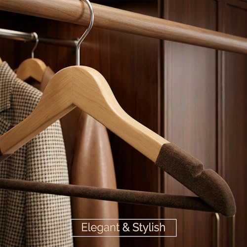 Image of Wooden Hanger for Clothes Hanging | Hangers for Wardrobe and Cupboard | Non-Slip Bar | Precisely Cut Notches | 360 Degree Swivel Chrome Hook | Hanging Garments and Accessories (2)