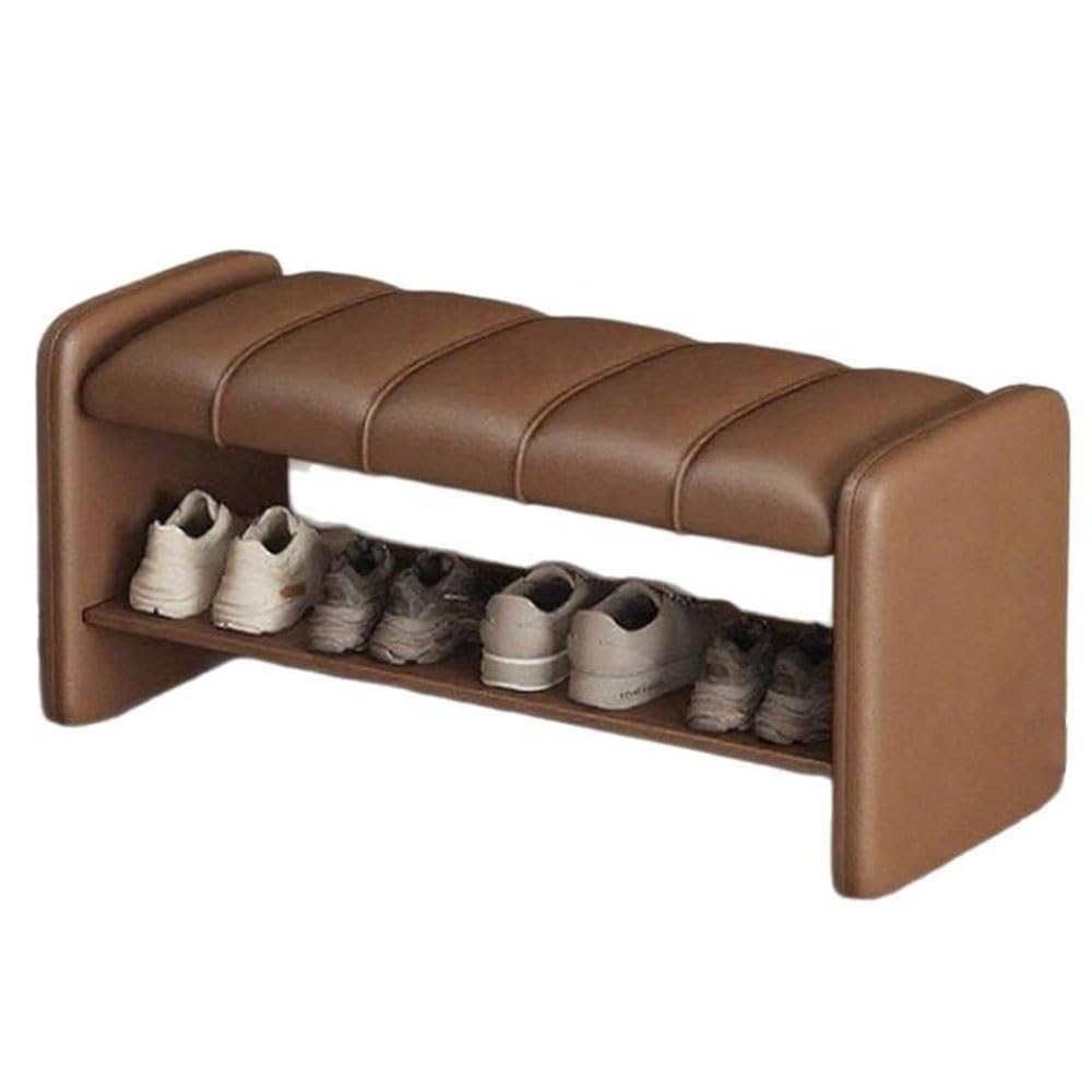 Banc capitonné marron en similicuir pour optimiser le rangement de votre entrée
