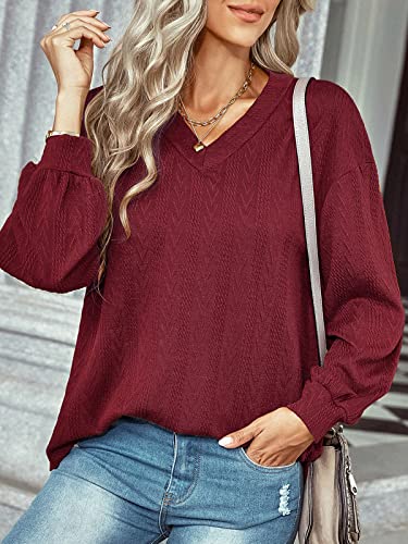 Moniss Suéter feminino solto manga longa gola V casual pullovers
