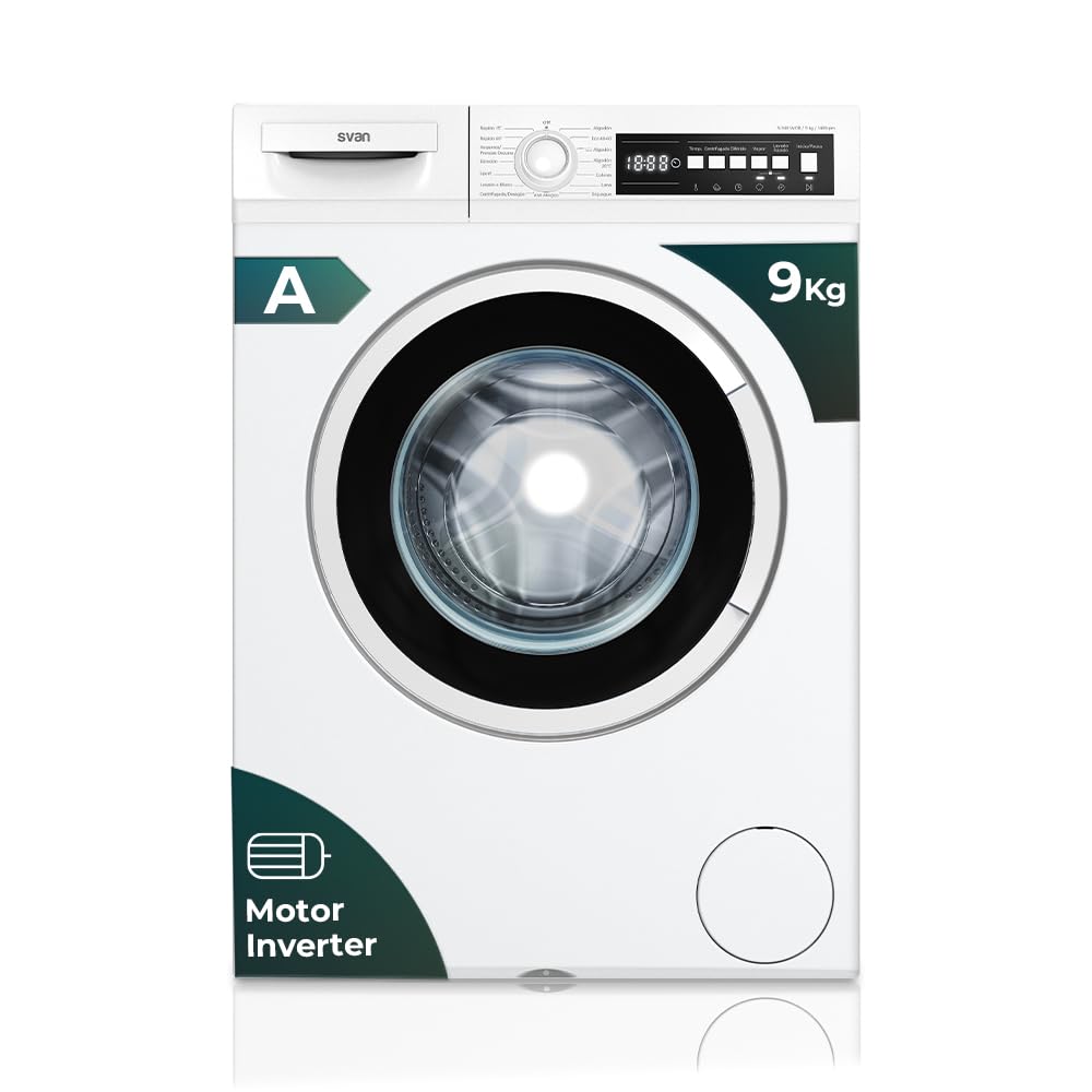 Svan Lavadora 9Kg Carga Frontal Blanco SL9401AIDB. 2200W, 1400rpm, Motor Inverter, 15 Programas, Clase de Eficiencia Energética A