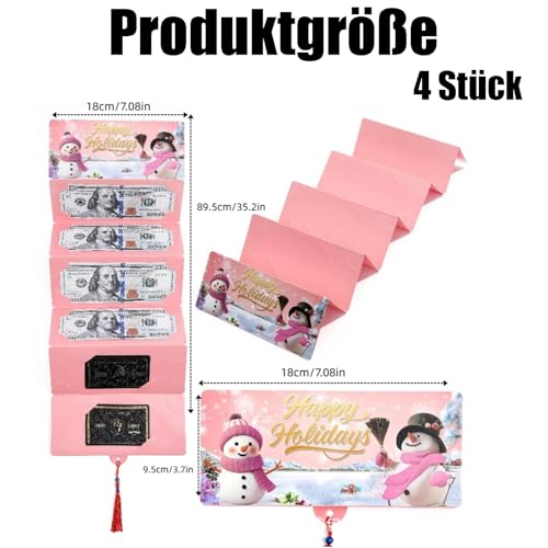 4PCS Geldgeschenk Weihnachten, Christmas Cash Envelopes, Geldgeschenke Weihnachten, Weihnachtsgeld Geschenkumschlag, Weihnachtsgeld Brieftaschen, elegante Geldhalter für Fei