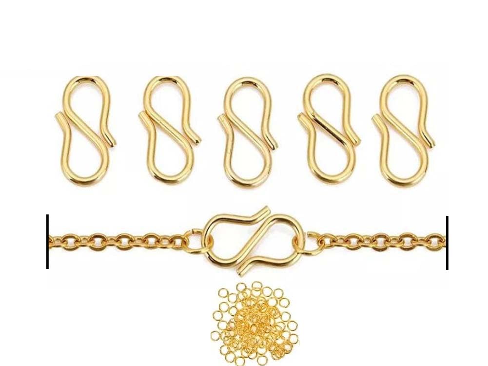 KReating Dot | 50 pcs Golden Coloured S-Hook with 100 Jump Rings for Jewelry, Chain and Necklace Connectors (KRB-GH-002)