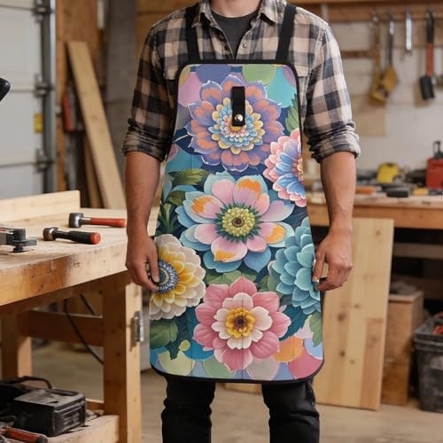 Delantal de trabajo con diseño de escamas y flores, ajustable miniatura 5