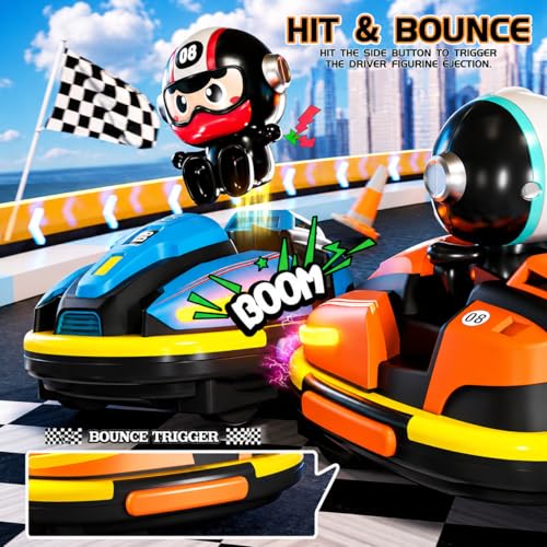 Image of RC Bumper Cars - 2 Player Remote Control Go Kart Cars with Crash Eject Drivers, Water Spray, 360 Rotation, Lights & Music, Rechargeable Kids Toy