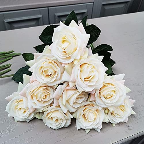 10PCS Rose Artificial Flower, Single Stem Fake Silk Floral Bridal Wedding Bouquet, Realistic Blossom Flora for Home Garden Wedding Party Hotel Office Decorations