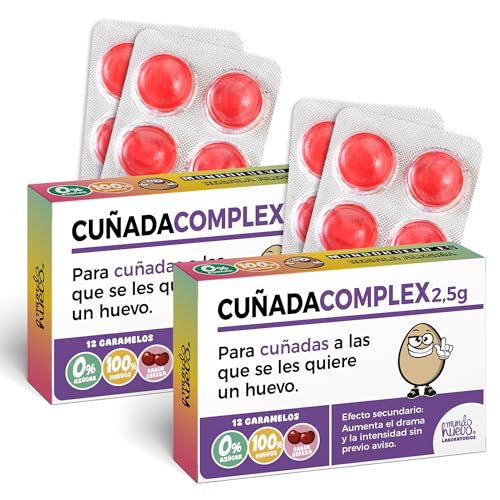 Pack 2 cajas de caramelos CUÑADACOMPLEX | 24 caramelos sin azúcar sabor cereza | Regalo gracioso para cuñadas increíbles | Regalo de cumpleaños, amigo invisible o detalle familiar