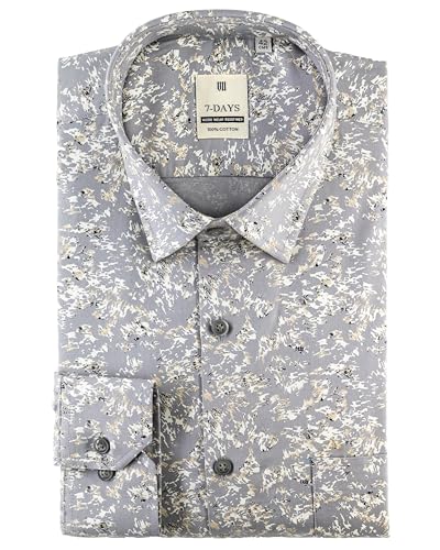 Image of 7-DAYS Men's Premium Formal Printed Shirt - 100% Cotton, Regular Fit, Full Sleeves, with Pocket - Stylish for Special Occasions.