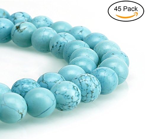 YALIKE 45Pcs 8mm Turquoise Gemstone Loose Round Beads Crystal Energy Stone Healing Power for Jewelry Making