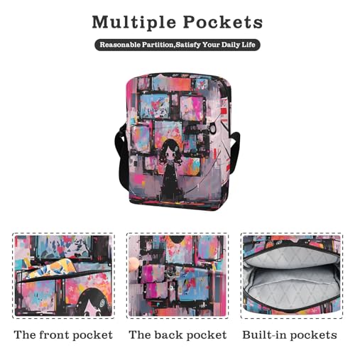 messenger bag for men Small Crossbody Bag For Women Women's Purses Adjustable Strap for work work - Pink Rose Black2