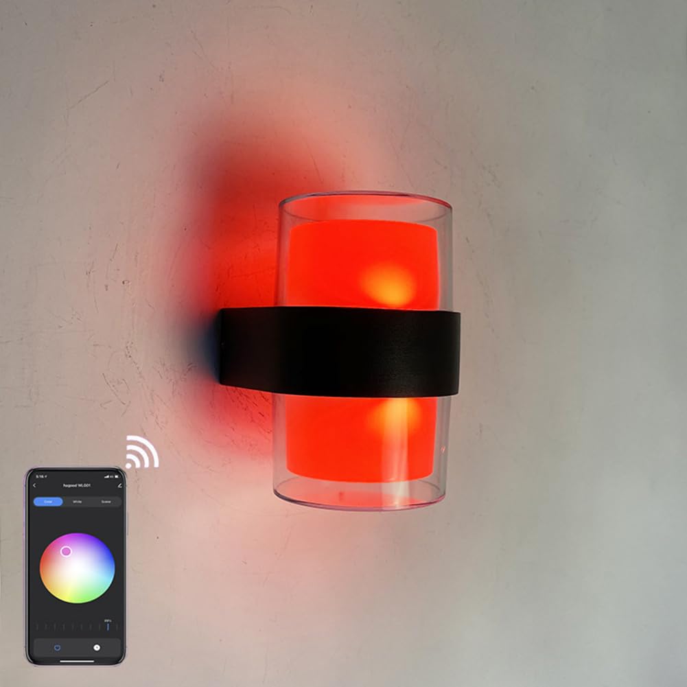 LED Außenlampe 2 Flamme Dimmbar Wandleuchte RGB Smart APP Steuerung Wandlampe Timer Innen Außen Außenwandleuchte Wasserdicht IP65 RGB Farbwechsler Wandbeleuchtung Up und Down Indoor Lampe Outdoor