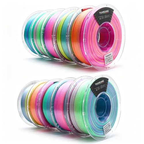 YUANEANG Silk PLA Filament 1.75mm 0.03mm Precision Glossy Gradient Silk Colors 1kg Spool (2.2 lbs) 10-Pack Silk PLA Bundle