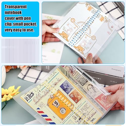 Image of 4PCS Clear Plastic Cover for Books, 8.03 x 7.78 Inch Clear Notebook Covers Planner Cover Protector, Transparent PVC Notebook Strong Plastic Protecting Sleeves for Books
