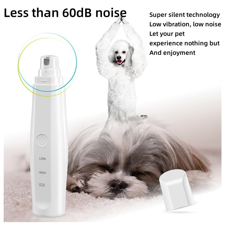 Molinillo de uñas silencioso para perros y gatos, kit de aseo para perros, ángulo de pulido seguro de 45° y tecnología súper silenciosa, para perros grandes, medianos, gatos, cuidado de uñas de
