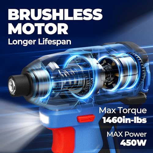 Image of Dong Cheng 20V 1 /4 inch Brushless Impact Driver, 1460 in-lbs Cordless Impact Driver, 2x 2.0Ah Batteries, 3-Speed, 4.9 inch Compact Impact Driver for Cabinetry, Deck Building & HVAC Installation