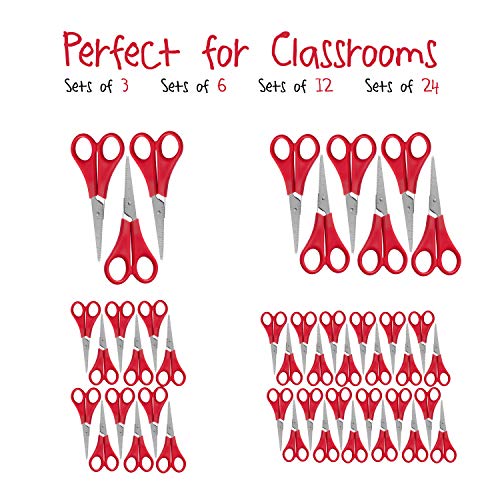 WA Portman Pointed Kids Scissors Bulk - 24 Pack Red Right- and Left-Handed Scissors for School Kids - Classroom Scissors for Students - 2.5 Inch Pointed Scissors for Kids - Kids Safety Scissors Bulk