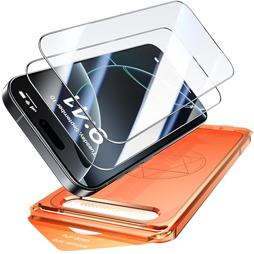Image of 2 Pack for iPhone 15 Pro Max Screen Protector, [9H Hardness] Tempered-Glass Screen Protector with Auto-Alignment Kit, HD Clear, Scratch Resistant