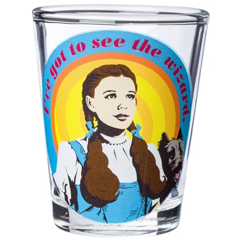 Image of Silver Buffalo Wizard of Oz Featuring Dorothy Gale, Cowardly Lion, Scarecrow, and the Tin Man 4 Pack Mini Glass Set, 1.5 Ounces
